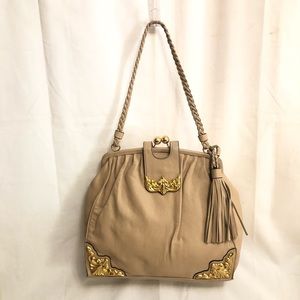 Adrienne Vittadini Beige Kiss Lock Shoulder Bag